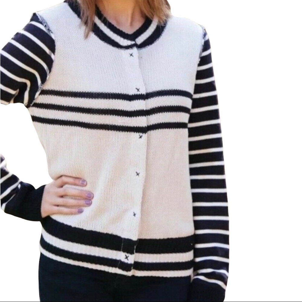 Skies Are Blue Striped Bomber Sweater Jacket S New